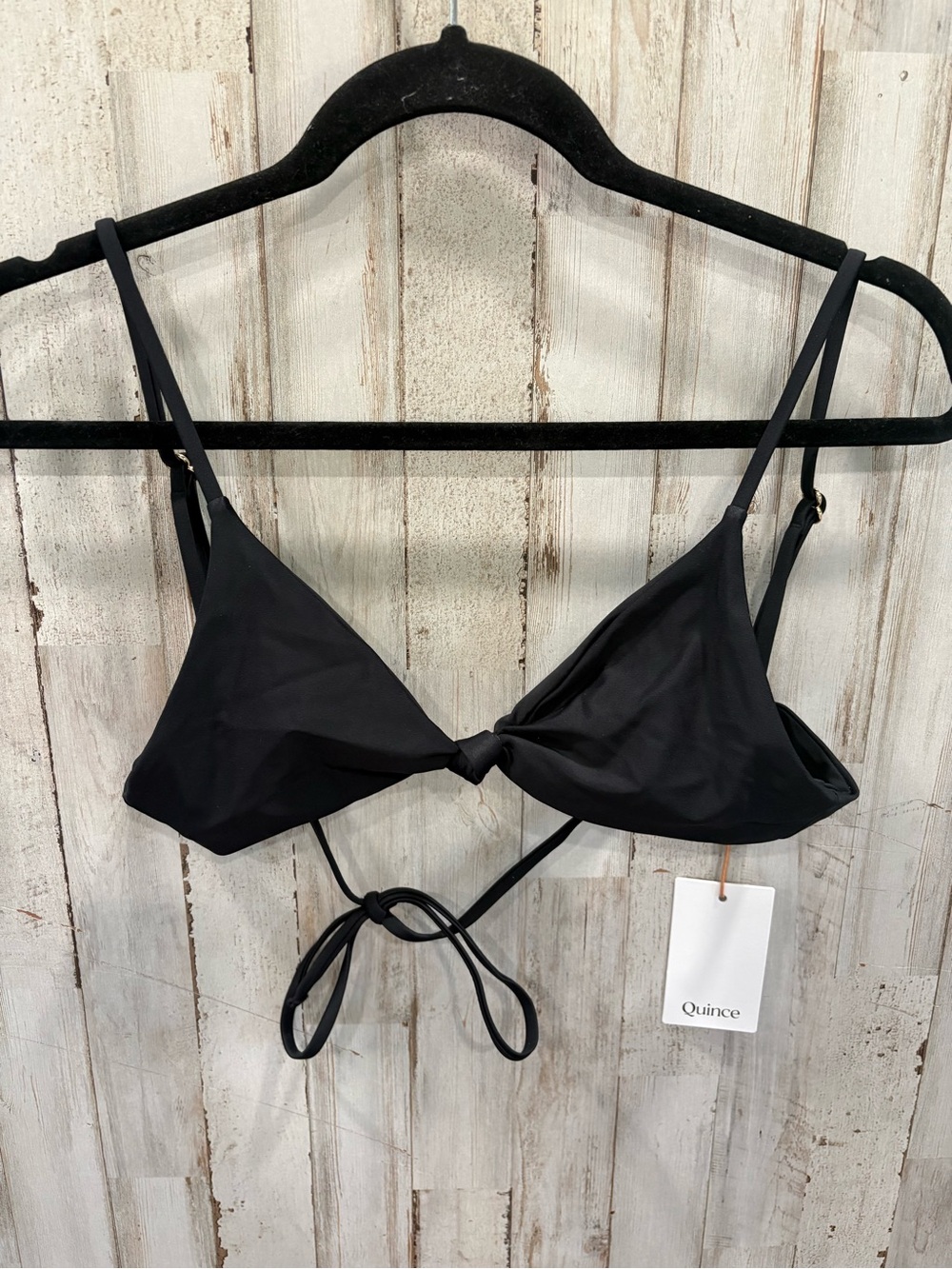 New Quince Italian Knotted Triangle Bikini Top Black Small‎ String Resort